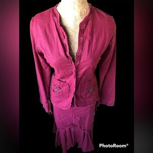 2-Piece, Natural Fibers! Linen/Cotton. Bejeweled & laces added. Pinkish/maroon
